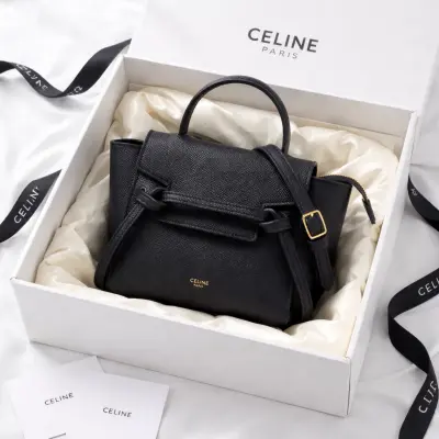 Celine Black Leather Nano Belt Top Handle Bag