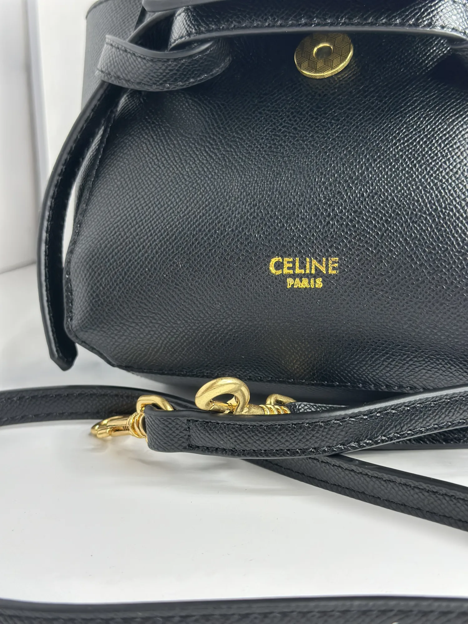 Celine Black Leather Nano Belt Top Handle Bag