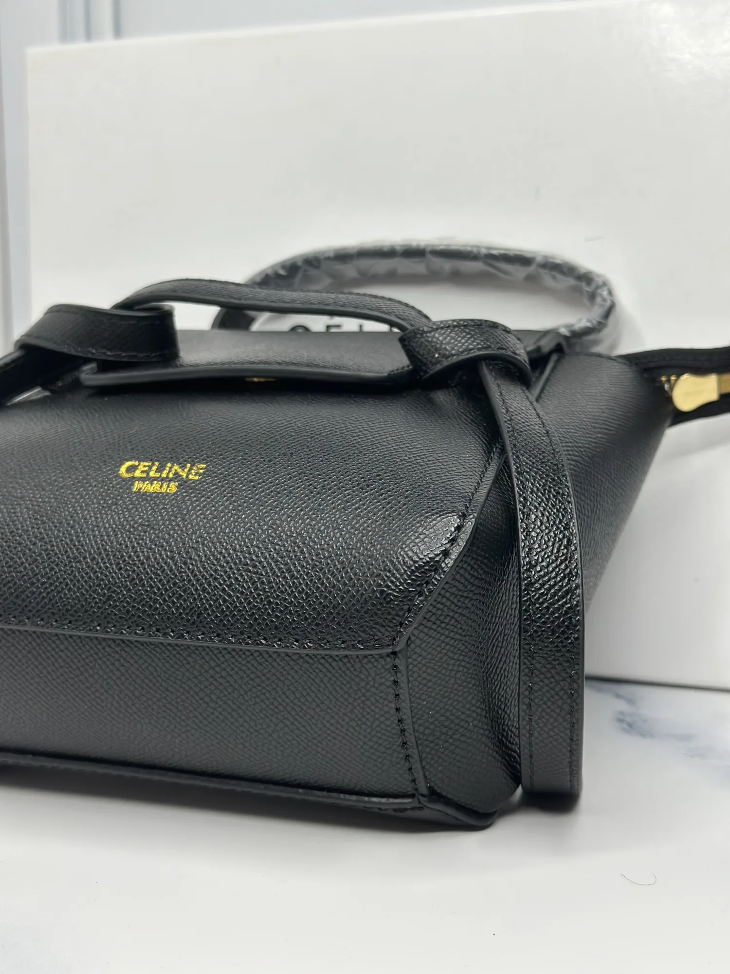 Celine Black Leather Nano Belt Top Handle Bag